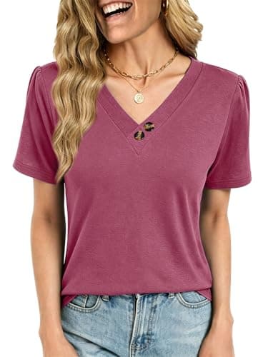 VUTRU Womens Summer Tops and Blouse Cute Short Sleeve Shirts Dressy Business Tunic Loose Fit Work Casual Plus Size Clothes, Dark Purple XL - Image 1