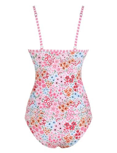 ZAFUL Two Piece Womens Tankini Swimsuits V Neck Color Blocked Plaid Tummy Control Swimsuit with Wigh Waist Briefs Swimwear Floral M - Thumbnail 6