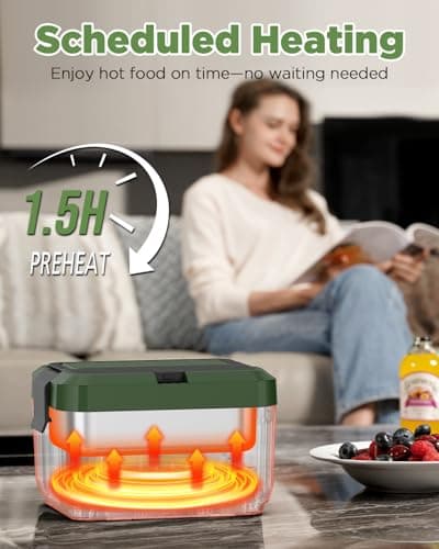 Genasmil Battery Powered Heated Lunch Box - 20000mAh Cordless Electric Lunch Box for Adults, 1.2L Stainless Steel Self-Heating Food Warmer with Removable Battery, Portable for Work, Office, & Travel - Thumbnail 4