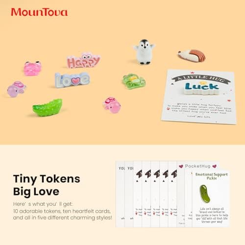 mountova 10 Sets Pocket Hug Cards with Tokens Encouragement Greeting Cards with Motivational Quotes Emotional Support Anxiety Relief Inspirational Gifts for Friends Family Coworkers - Thumbnail 2