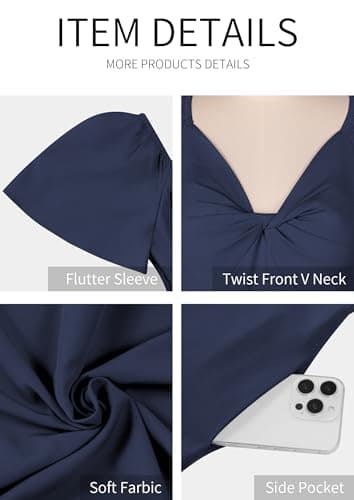 ECOWISH Womens Summer Maxi Dresses: 2026 Casual Flutter Short Sleeve Twist Front Long Flowy Wedding Guest Dress with Pockets 482Navy Blue M - Thumbnail 5