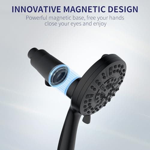 Magnetic Handheld Shower Head with Filter， High Pressure 10-Spray-Mode Detachable Shower Head with 60-Inch Hose, Powerful Hand Held Shower Head for Low Water Pressure（Matte Black） - Thumbnail 6
