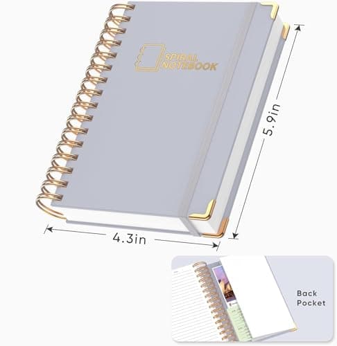 MSTONAL Lined Spiral Journal Notebook for Women Men, Medium A5 300 Pages, College Ruled Hardcover Notebooks for Work and Note Taking, Journals for Writing - Grey - Thumbnail 2