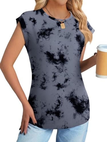 NORACORA Floral Tops for Women Summer Outfits 2026 Comfy Crew Neck T Shirts Chic Hawaiian Outfits Women Blouses Dressy Casual Spring Colored Shirts Dark Grey Print S - Thumbnail 3