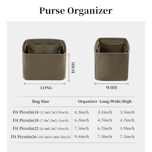Purse Organizer Insert for Picotin 18/22, Satin Bag Organizer for Picotin Bags, Lightweight Purse Essentials for Women Luxury Handbags, Soft Touch Inner Liner with Multiple Pockets (Etoupe grey, PC22) - Thumbnail 5