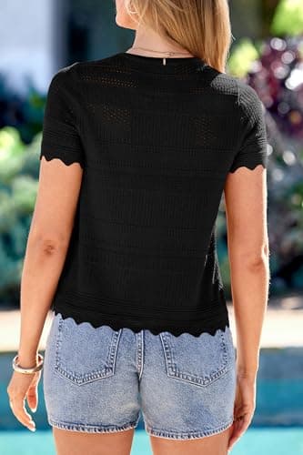 dowerme Women Summer Cardigan Sweaters 2026 Fashion Short Sleeve V Neck Crochet Crop Tops Spring Beach Vacation Clothes(Black,Large) - Thumbnail 5