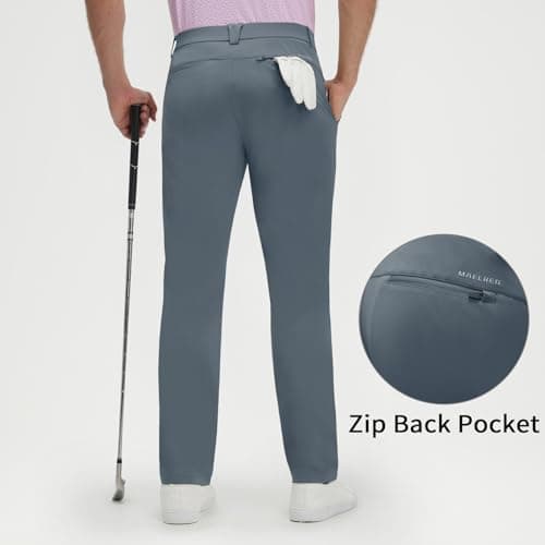 M MAELREG Mens Stretch Work Dress Pants 30"/32"/34" Lightweight Golf Pants Breathable Casual Slacks with 4 Pocket Gray Blue - Thumbnail 3