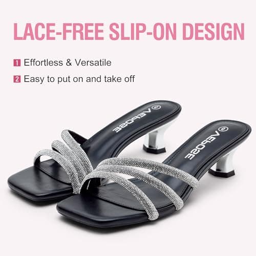 Vepose Women's Black Rhinestone Kitten Heel Sandals, Size 8, 6100 - Thumbnail 4