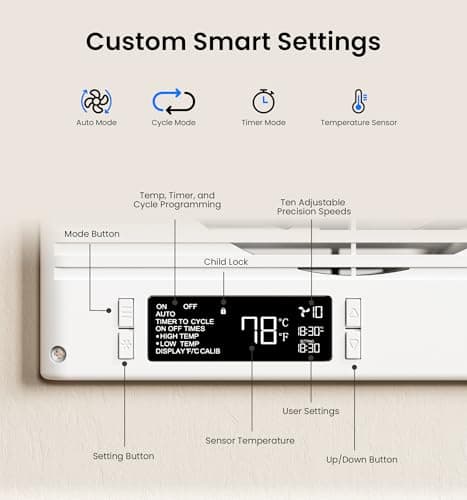 KOVIET 8" Room to Room Ventilation Fan with Remote, Quiet Reversible Through the Wall Air Transfer Fan, 10-Speed Smart Exhaust Vent, Temperature Control, ETL Certified for Bedroom, Kitchen, Laundry - Thumbnail 6