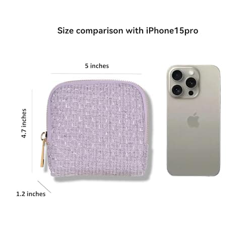 Zeelooroo Small Travel Jewelry Case, Soft Tweed Organizer Pouch for Bangle, Bracelets, large Earrings, Beaded necklace, Anti-Scratch & Portable Jewelry Bag Holder for Travel & Everyday Use (lavender) - Thumbnail 3