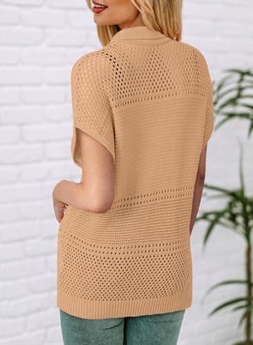 Dokotoo Women's Plus Size V-Neck Short Sleeve Waffle Knit Tunic Top Brown XL - Thumbnail 2