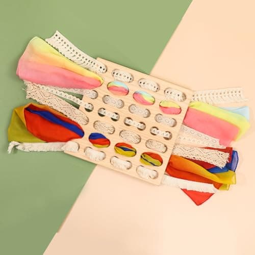 Eray Wooden Lacing Toys Open Ended Busy Board with Play Silks Weaving Board Montessori Gifts Loose Parts Play Materials for Kids - Thumbnail 5