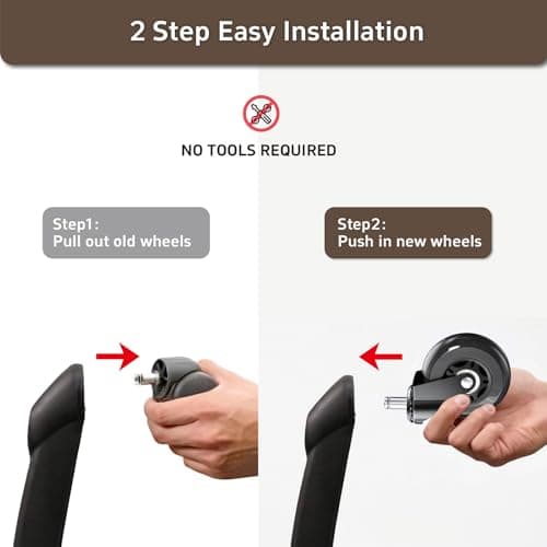ASHGOOB 3 Inch Office Chair Wheels Set of 5, Heavy Duty Replacement Casters, Smooth Quiet Roll for Hardwood Floor Carpet, Universal 11mm Stem, Non-Marking PU Wheels（Black 5 Pack - Thumbnail 3