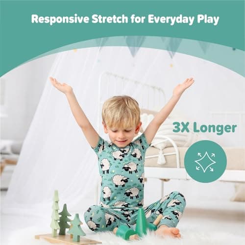 NewSeed Kids 2-Piece So Soft 2-Piece Playtime Set – Short Sleeve Crew Neck Top with Matching Leggings, Little to Big Kids (Cute Little Sheep, 2-3Y) - Thumbnail 3