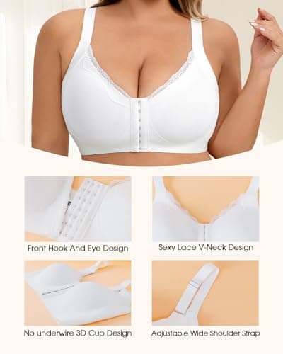 LIIJOO Wireless Push-up Bra for Women, Comfortable Seamless Design with Adjustable Straps, Soft Cup Bra for All-Day Wear（ Ivory, 1XL Plus Size） - Thumbnail 3