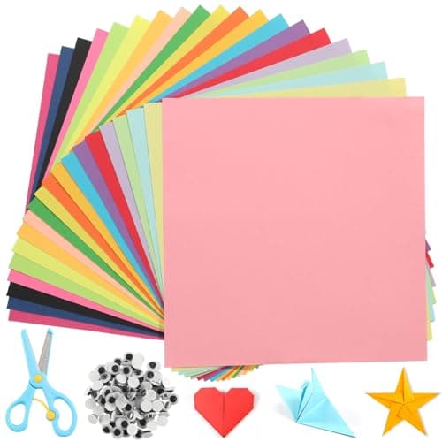 Prudiut Colored Origami Paper Set 300 Sheets 6x6 Inches 20 Colors Double Sided, For Beginners Artist, Ideal for Family Party Decorations, Classroom, DIY Crafts, Gift(200sheets +100stickers + scissors)