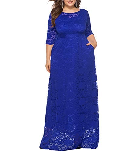 Eternatastic Womens Floral Lace 2/3 Sleeves Maxi Dress Evening Party Long Dress XXL Blue - Image 1