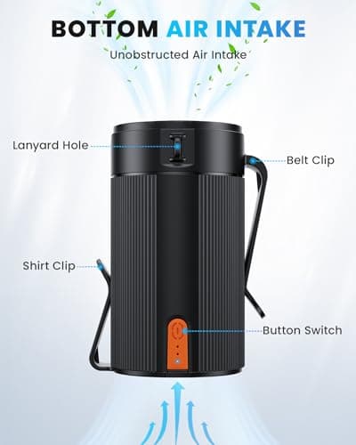 TEJINO Portable Fan, Personal Rechargeable Mini Waist Fan, 3000 mAh Battery Operated, Max 24H Working Time, 4 Speeds Clip Belt fan for Outdoor, Indoor, Jobsite, Traveling, Gifts for Men - Black - Thumbnail 4