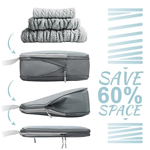 WOOMADA Compression Packing Cubes for Suitcases Travel Essentials 8 Set Expandable Travel Bags Organizer for Luggage(concrete grey) - Thumbnail 2
