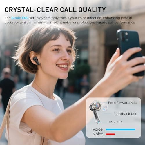 havit Wireless Earbuds Space NC01T, Easy to Use with Dual Device Connection, 6 Mic ENC Clear Calls, Stable Bluetooth, 30H Playtime, Comfortable Fit, Noise Cancelling, IPX5 Waterproof - Thumbnail 4