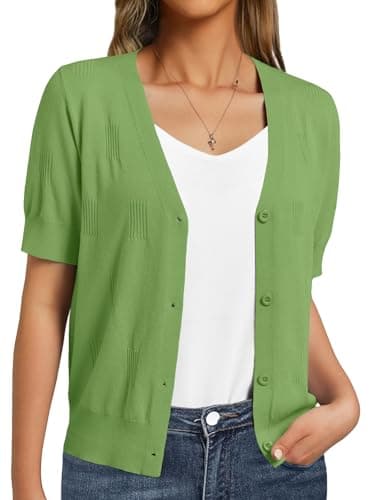GKBK Womens Cardigan Short Sleeve Cropped Lightweight Knit Sweater Soft Spring Business Casual Office Outfits Trendy Fashion 2026 Green Small - Image 1