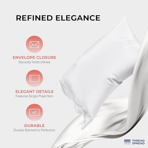THREAD SPREAD 100% Egyptian Cotton King Size Sheets Set - Luxury 1200 Series Plush Collection Egyptian Cotton Sheets King Size (4 PC, White), Silky Soft, Cooling, 17" Deep Pocket Bed Set - Thumbnail 4