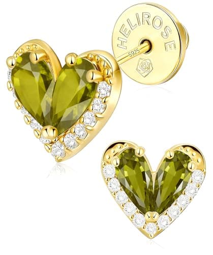 Helirose Heart Stud Earrings for Women, S925 Sterling Silver Posts 14K Gold Plated Hypoallergenic, Gift Box & Message Card (Green-Gold) - Image 1