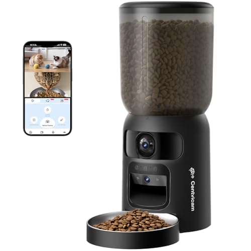 Centvicam 5G WiFi Automatic Cat Feeder with Two Camera: Automatic Pet Feeder with Laser Pointer, Cat Food Dispenser with Night Vision for Multiple Pet, Detachable for Easy Clean -24 Cup -6L Storage - Image 1