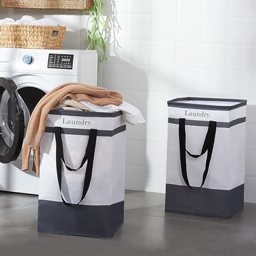 FairyHaus Laundry Basket 100L, 2Pack Laundry Hamper with Easy Carry Handles, Collapsible Laundry Baskets Hampers for Bathroom Clothes Storage Black - Thumbnail 2
