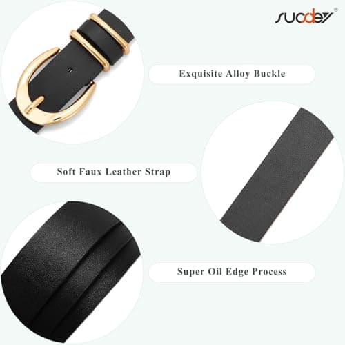 SUOSDEY Women Leather Belts for Jeans Pants Dresses Skinny Leather Belts with Gold Buckle - Thumbnail 4