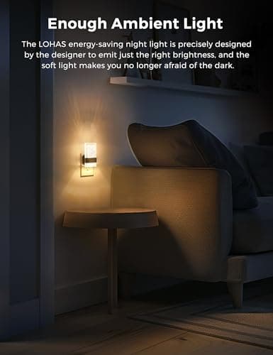 L LOHAS LED Night Lights Plug Into Wall, 2 Pack Plug in Night Light LED with Dusk to Dawn Sensor, 0-100LM Dimmable Nightlight, Wall Sconce-Style Design Nightlights for Bathroom, Hallway,Stairway,Gift - Thumbnail 3