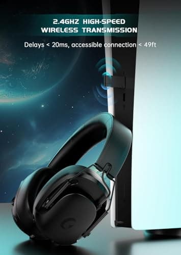 syndesmos Wireless Gaming Headset for PS5, PC, PS4, Switch, Gaming Headphones with Detachable Noise Cancelling Mic, 45H Battery, 7.1 Surround Sound, Black - Thumbnail 5