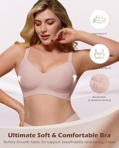 As Fairy No Underwire Bras Seamless Wireless Full Coverage Comfort Bralette Supportive Push Up Everyday Bras Pink 36DDD - Thumbnail 3