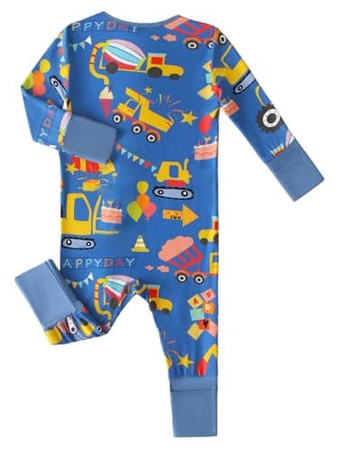 Joonberry Infant Baby Girl Clothing Bamboo Rayon Footies, Newborn outfit Footed Long Sleeve Jumpsuit with Zipper and Mitten Cuffs (Construction Pump Truck, 8-12M) - Thumbnail 2