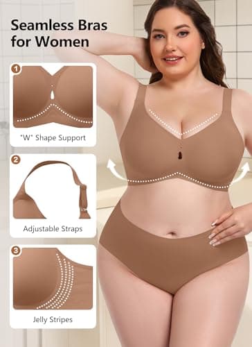 Xcutting Jelly Bras for Women Supportive Wireless Comfort Bra Full Coverage No Underwear Seamless Plus Size for Older Women (Coffee, 2XL) - Thumbnail 3