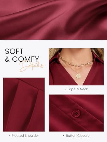 Funlingo Womens Satin Blouse Silky Dressy Satin Camisole Tops Sleeveless Button Down Basic Shirts V Neck Professional Dressy Casual Clothes Wine Red S - Thumbnail 6
