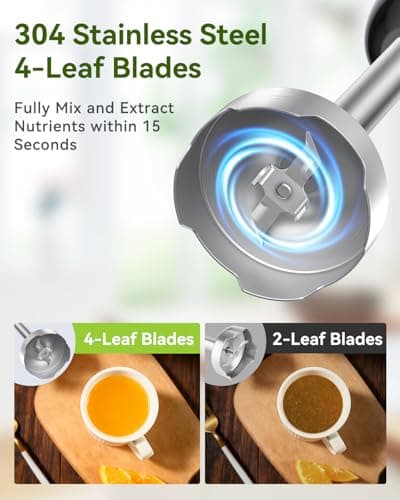 Immersion Blender Handheld Hand Blender, 1000W 5 in 1 Hand Mixer Stick, BPA-Free 12 Speed Handheld Blender 304 Stainless, Mixing Beaker, Chopper, Whisk, Milk Frother, Soup, Smoothies, Baby Food, Sauce - Thumbnail 2