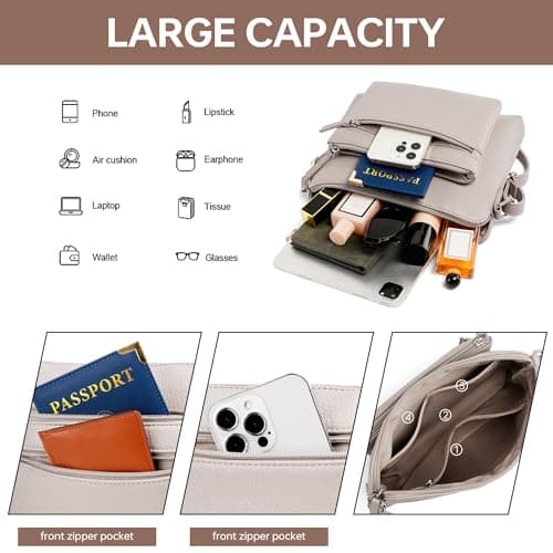 Goinsound Crossbody Purses for Women Small Organizer Crossbody Bags for Women Built in RFID Wallet Beige - Thumbnail 4