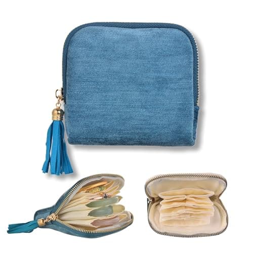 Small Travel Jewelry Case, Soft Velvet Organizer Pouch for Bangle, Bracelets, Large Earrings, Beaded necklace, Anti-Scratch & Portable Jewelry Bag Holder for Travel & Everyday Use (Ocean Blue) - Image 1