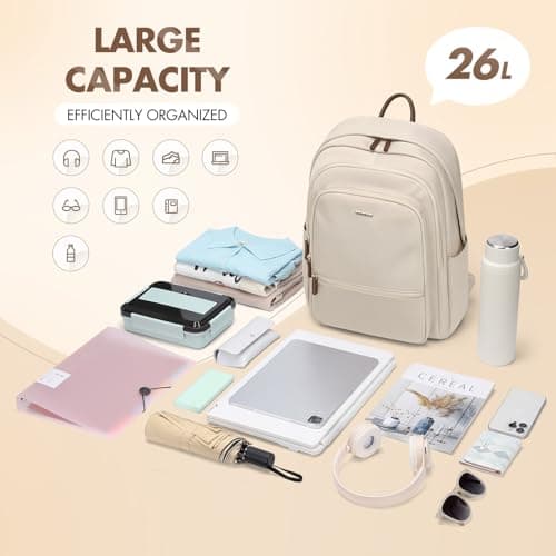 GOLF SUPAGS 15.6 Inch Women's Laptop Backpack, Water Resistant Work College Travel Daypack, Everyday Commuter Bag for Teacher Nurse (Apricot) - Thumbnail 6