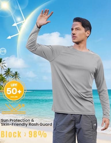 PINSPARK Fishing Shirts for Men Long Sleeve Quick Dry Swim Shirts Lightweight UPF 50 Sun Protection Beach Shirt Solid Grey - Thumbnail 4