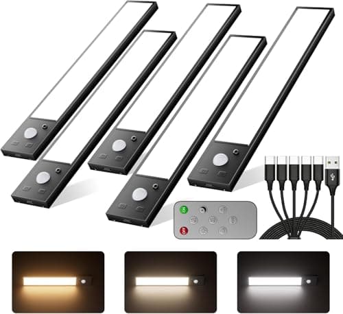 5Pack Under Cabinet Lighting wireless, 3000mAhunder cabinet lights rechargeable, 8inch Magnetic Closet Lights with Dimmable & 3 Color Temps, Cabinet lights with Remote under counter lights for kitchen - Image 1