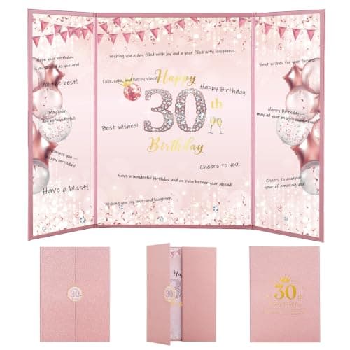 WSICSE 30th Birthday Party Decorations, Rose Gold Happy 30th Birthday Card, Large 30th Birthday Signature Guestbook for Him Her Birthday Party Decor Gifts - Image 1