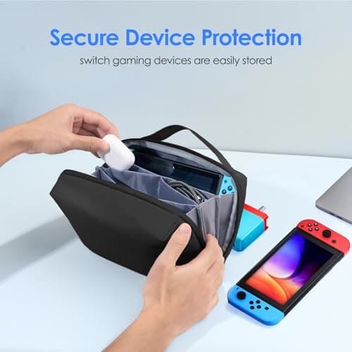 LENTION Premium Electronics Organizer Case with Handle, Large Multi-Compartment Travel Tech Bag for Tablet, Macbook Chargers, Cables, AirPods, Hard Drive Case Waterproof Travel Accessory(M372 Black) - Thumbnail 5