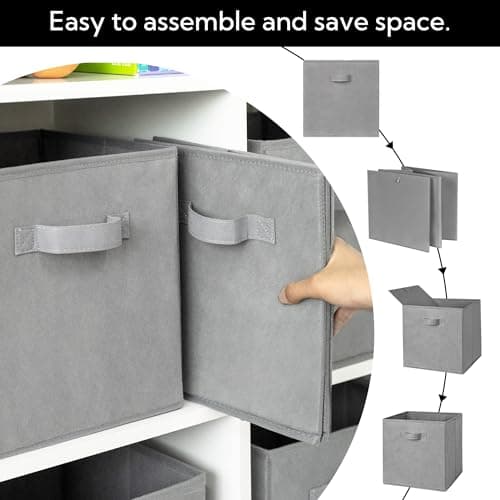 Cupic Cupid 13x13 Storage Cubes, 6 Pack Open Storage Bins with Handles, Storage Cube Organizer for Clothes and Toys, Collapsible Cube Bins for Closet, Shelves, Offices, Gray - Thumbnail 3