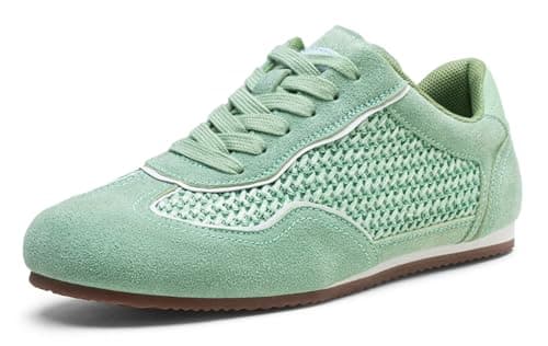 Vepose Women's Green Retro GAT Sneakers Suede Raffia Trainers, Removable Flap Square Toe, Memory Foam Non Slip, Casual Everyday Walking Tennis Shoes Travel Size 9,(CJY8203 Green 09) - Image 1