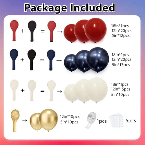 Red White and Blue Balloons Arch Kit - 124 PCs Double Stuffed Red Navy Blue Sand White Gold Latex Balloons for 4th of July Veterans Day Birthday Party Decorations - Thumbnail 5