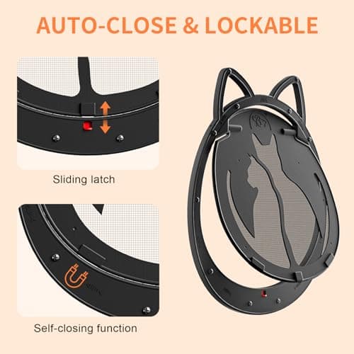 HIDROSIL Cat Door for Screen Door, Inside Openning 10x10x0.5 inch, Patent Desigh Pet Screen Door with Lockable Magnetic Flap for Doggy and Cat Door, Suitable 0-18lb Cats and Small Dogs, Black - Thumbnail 2