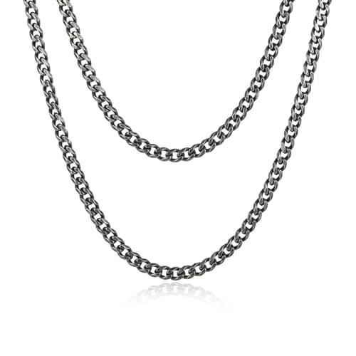 VNOX Silver Grey 5 MM Cuban Chain Necklace for Men,Cool Mens Stainless Steel Link Necklaces Hip Hop Jewelry Gifts for Boyfriend No Tarnish 18 Icnhes - Image 1