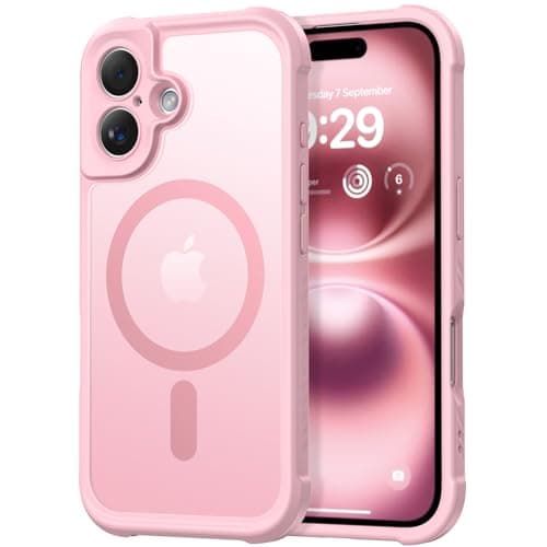 Thomo Magnetic for iPhone 16 Case, [Full Camera Protection] [Compatible with Magsafe] Military-Grade Shockproof, Anti-Fingerprint Translucent Matte Phone Case,Pink - Image 1